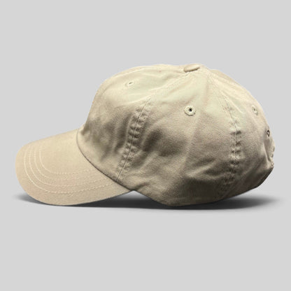 Raree Finds vintage tan cotton strapback hat with unstructured fit and classic baseball cap silhouette