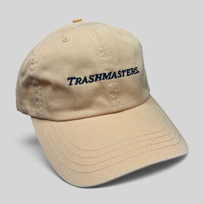 Raree Finds vintage tan cotton dad cap with Trashmasters embroidered text on the front