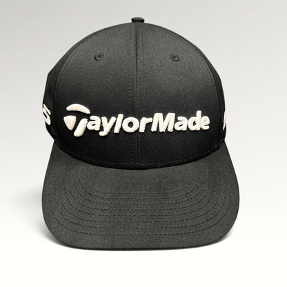 Raree Finds black TaylorMade golf snapback hat with raised white front embroidery and TP5 side branding