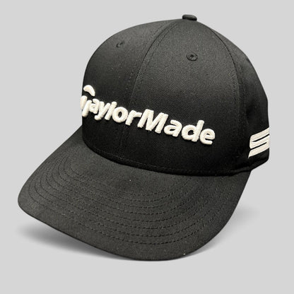 Raree Finds black TaylorMade golf snapback hat with raised white front embroidery and TP5 side branding