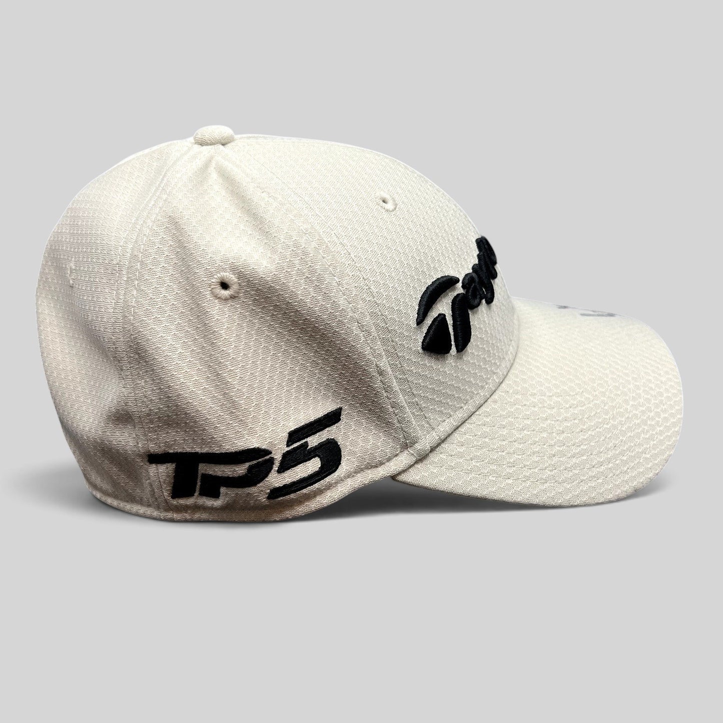 Raree Finds white TaylorMade New Era 39THIRTY golf hat with black TP5 embroidery and Matt Wolff autograph on the brim