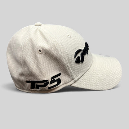 Raree Finds white TaylorMade New Era 39THIRTY golf hat with black TP5 embroidery and Matt Wolff autograph on the brim