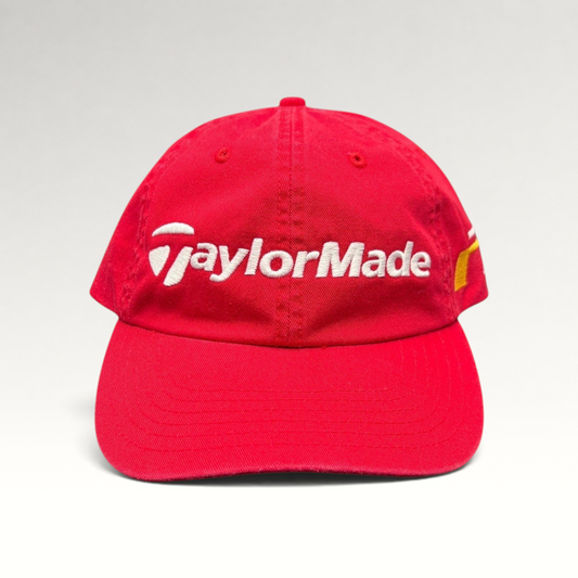 Raree Finds TaylorMade red cotton golf hat with white logo embroidery and a curved brim