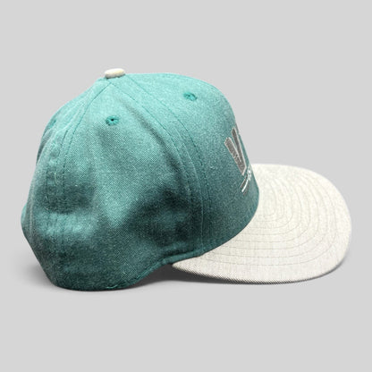 Raree Finds vintage California Headwear teal and gray snapback hat with VTD embroidered logo and structured crown
