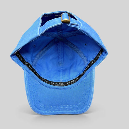 Raree Finds Ted Baker royal blue cotton dad cap interior view showing branded taping and adjustable brass buckle