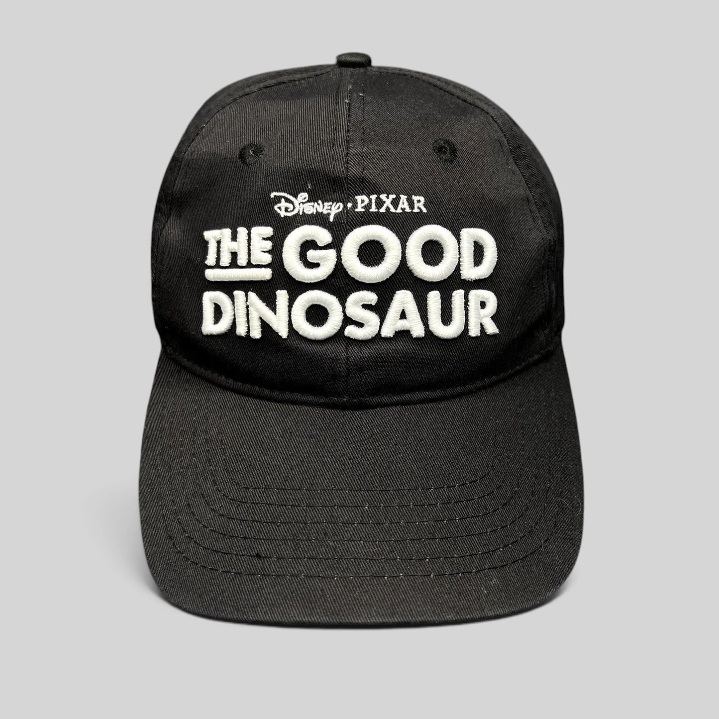 Raree Finds black Disney Pixar The Good Dinosaur promotional strapback hat with white embroidered front logo