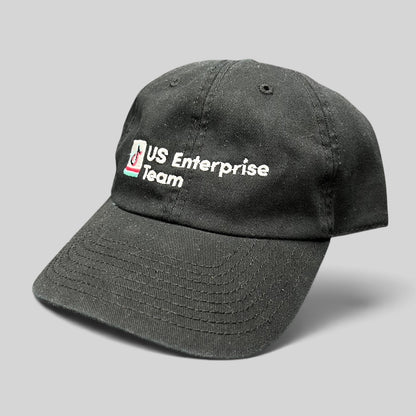 Raree Finds black TikTok US Enterprise Team strapback hat with embroidered logo on a structured crown and curved brim
