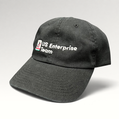 Raree Finds black TikTok US Enterprise Team strapback hat with embroidered logo on a structured crown and curved brim