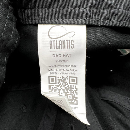 Raree Finds TikTok promotional hat interior care label by Atlantis Headwear featuring a QR code and brand details