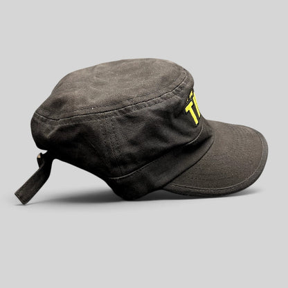 Raree Finds black 5-panel strapback hat with yellow embroidered Tintin logo from the 2011 movie cast and crew