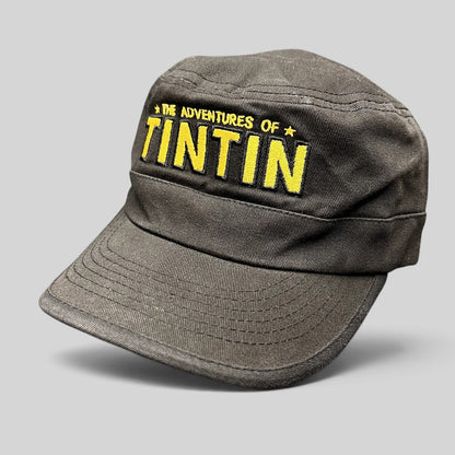 Raree Finds black 5-panel strapback hat with yellow embroidered The Adventures of Tintin movie logo