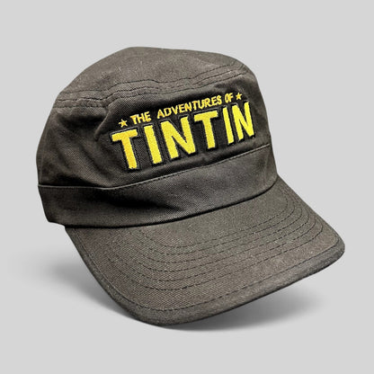 Raree Finds black 5-panel strapback hat with yellow embroidered The Adventures of Tintin movie logo