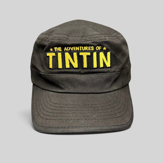 Raree Finds black 5-panel strapback hat with yellow embroidered The Adventures of Tintin movie logo