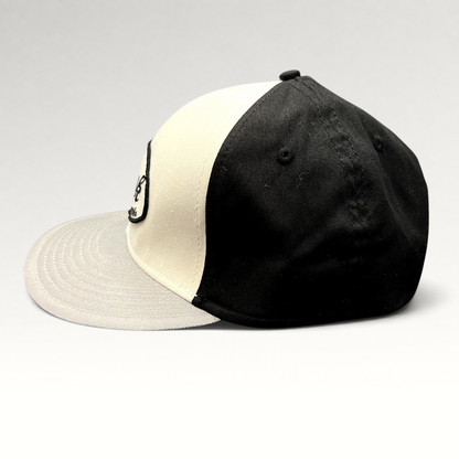 Raree Finds Tony Hawk black and white strapback hat with curved bill and embroidered script logo patch