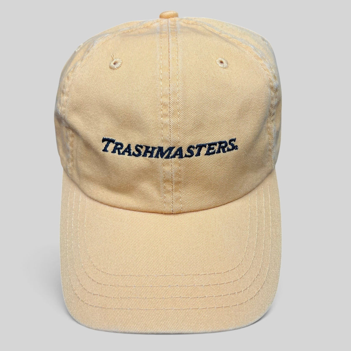 Raree Finds vintage tan cotton dad cap with Trashmasters embroidered text in a classic strapback style