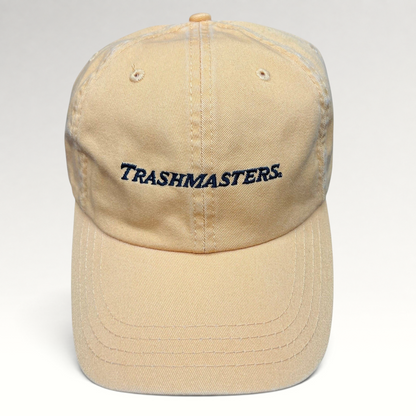 Raree Finds vintage tan cotton dad cap with Trashmasters embroidered text in a classic strapback style