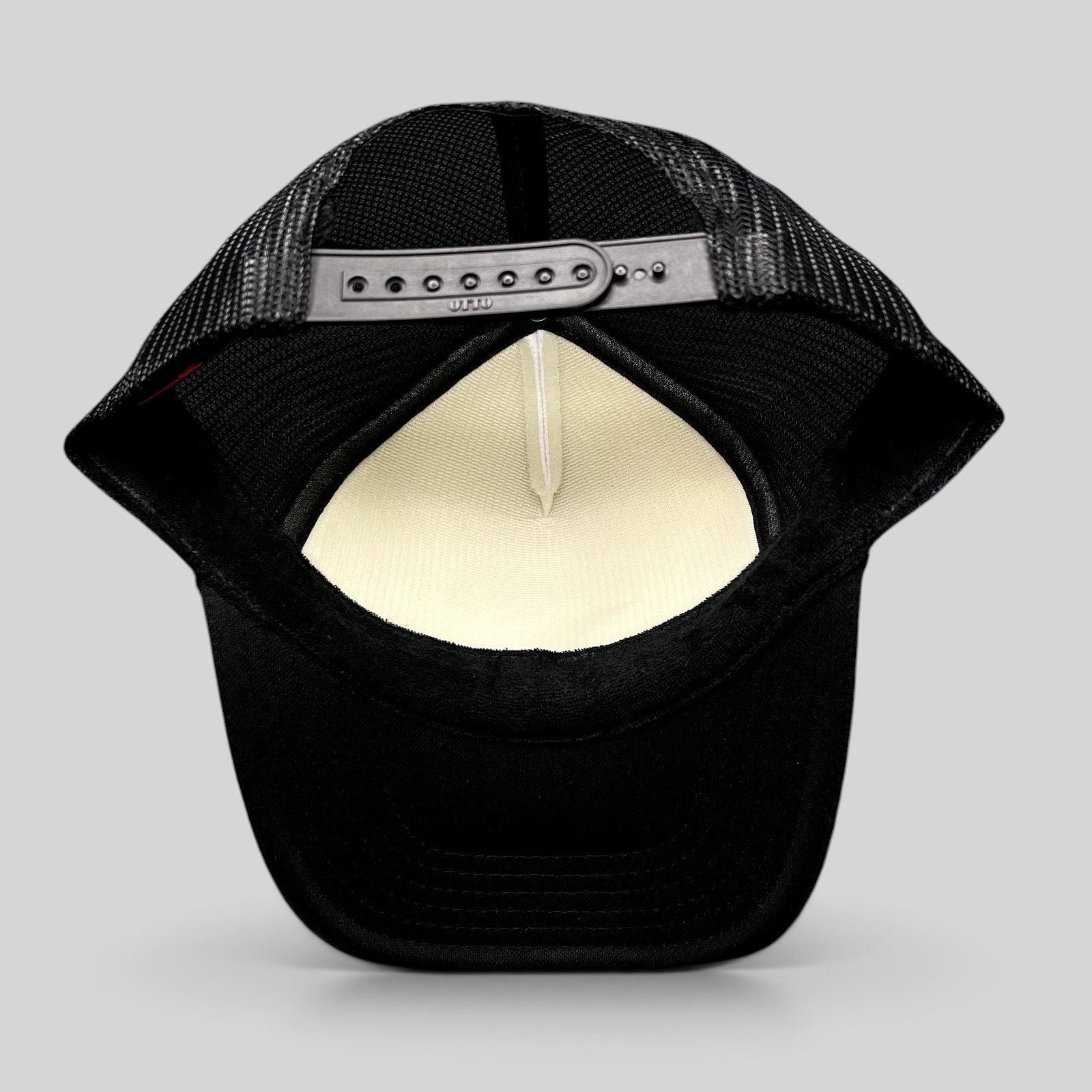 Raree Finds Malibu Ivy Sports Club trucker hat showing the black mesh back and adjustable snapback closure