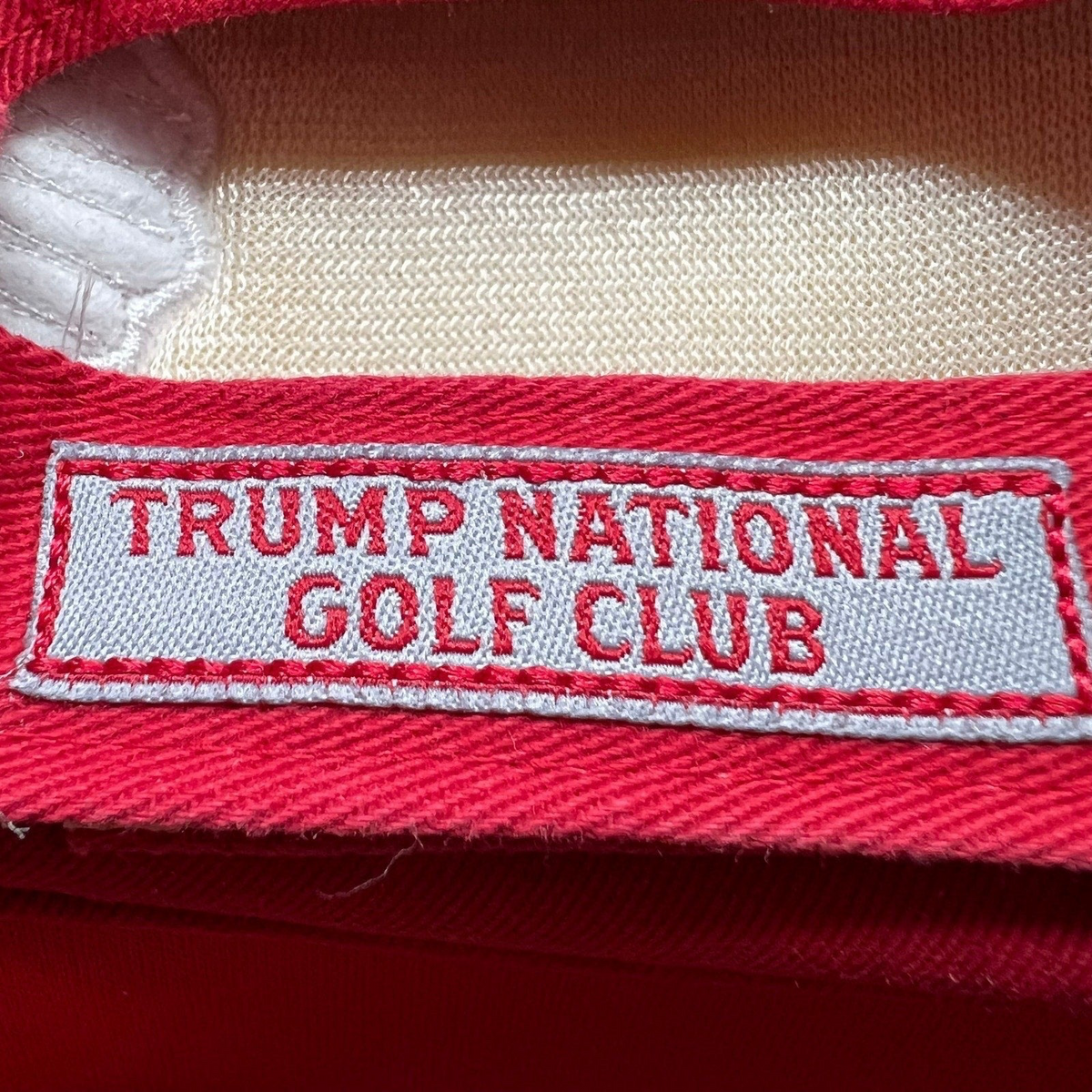 Raree Finds vintage Pukka Headwear strapback hat interior sweatband with embroidered Trump National Golf Club label