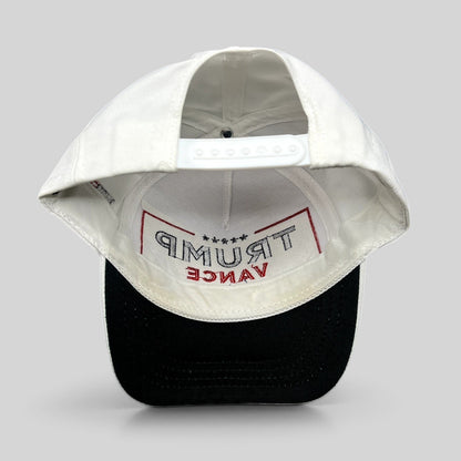 Raree Finds Trump Vance 2024 snapback hat interior view showing white structured crown and black brim