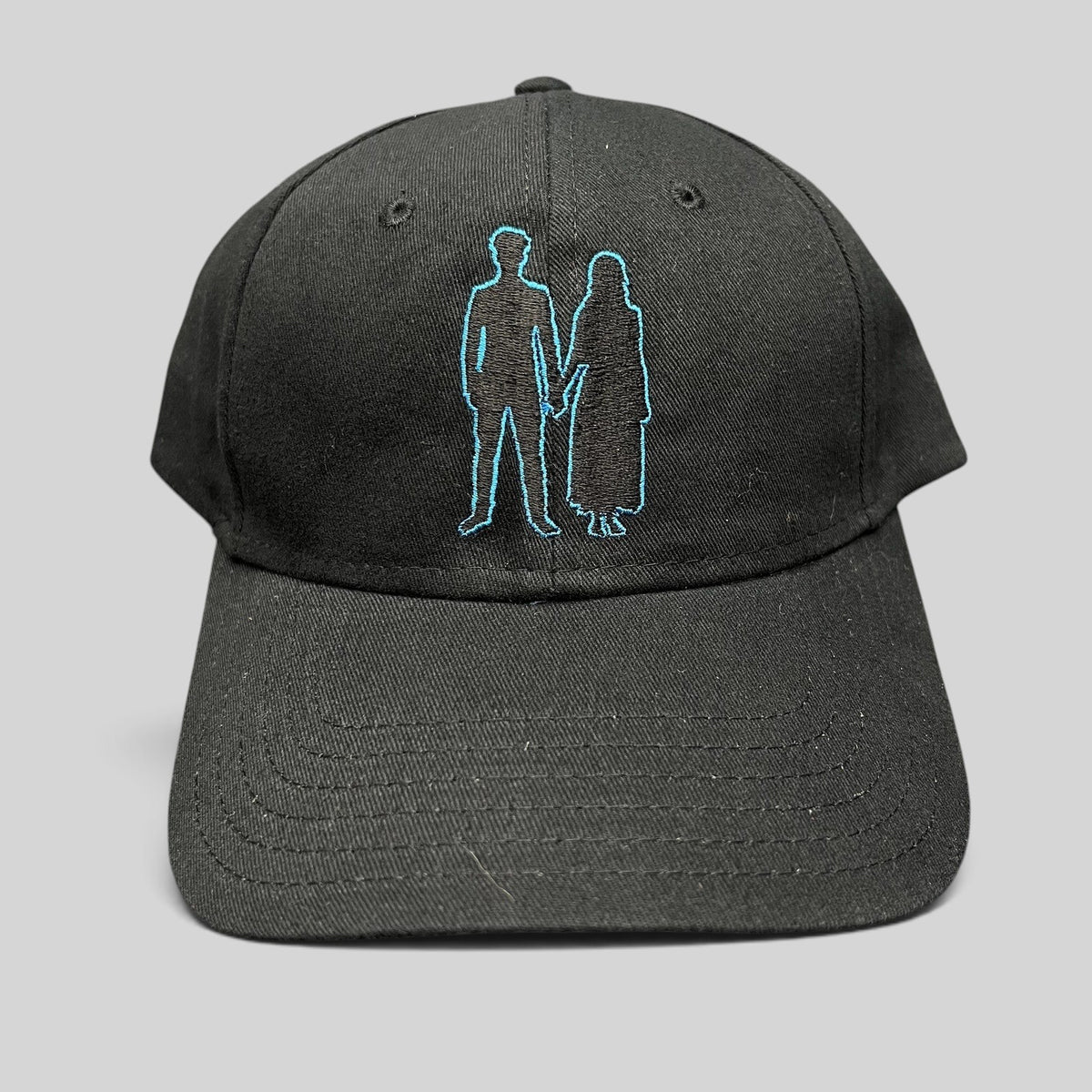 Raree Finds black U2 Experience + Innocence tour strapback hat with blue embroidered silhouette design on front