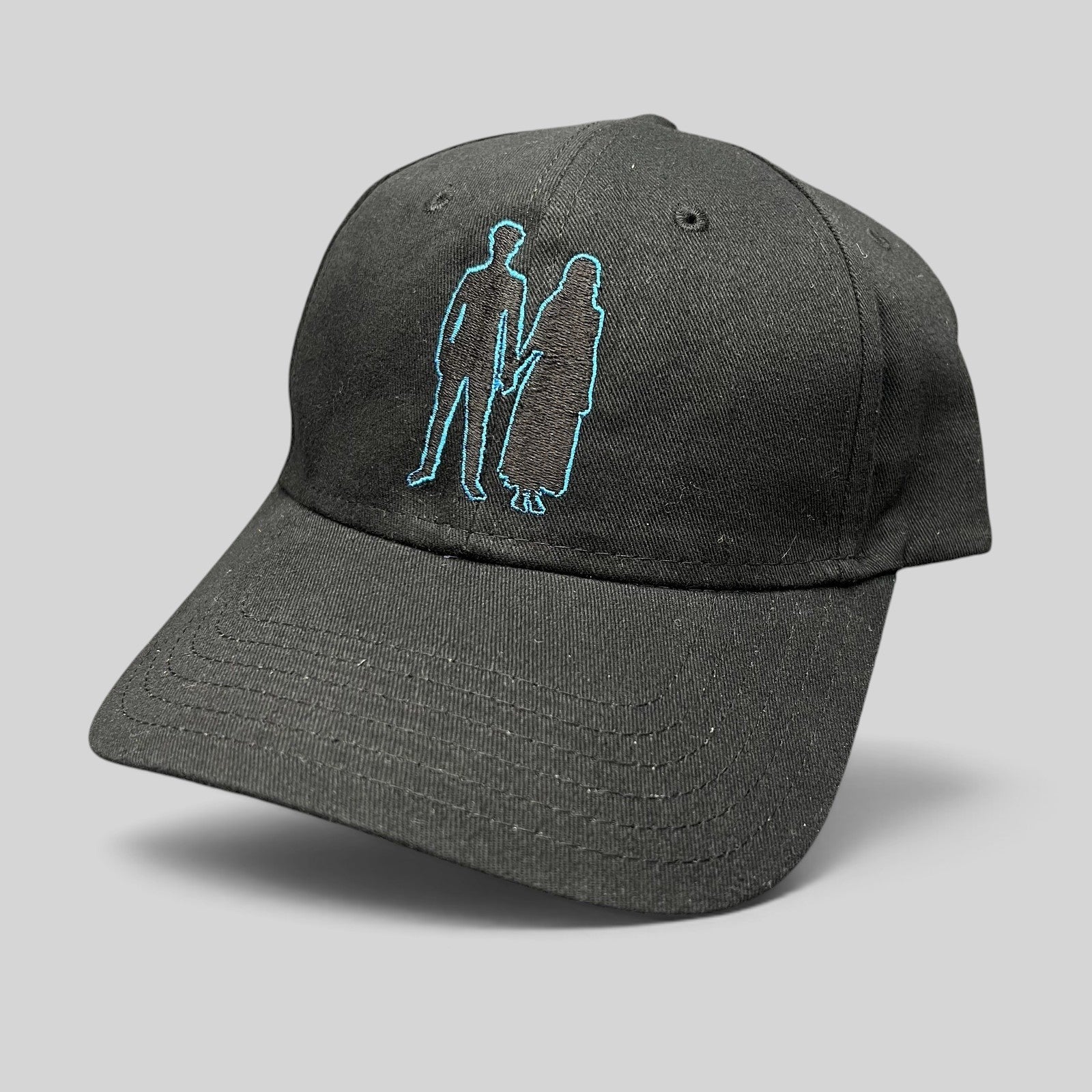 Raree Finds black U2 Experience + Innocence tour strapback hat with blue embroidered silhouette artwork on the front