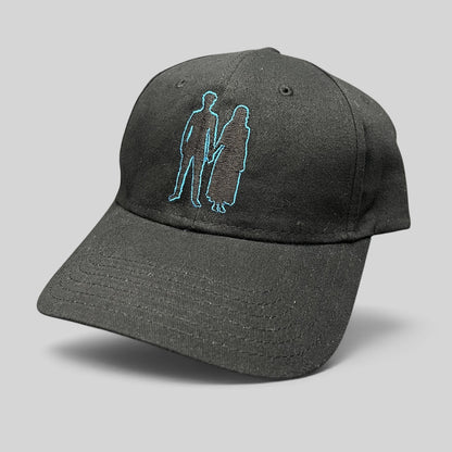 Raree Finds black U2 Experience + Innocence tour strapback hat with blue embroidered silhouette artwork on the front