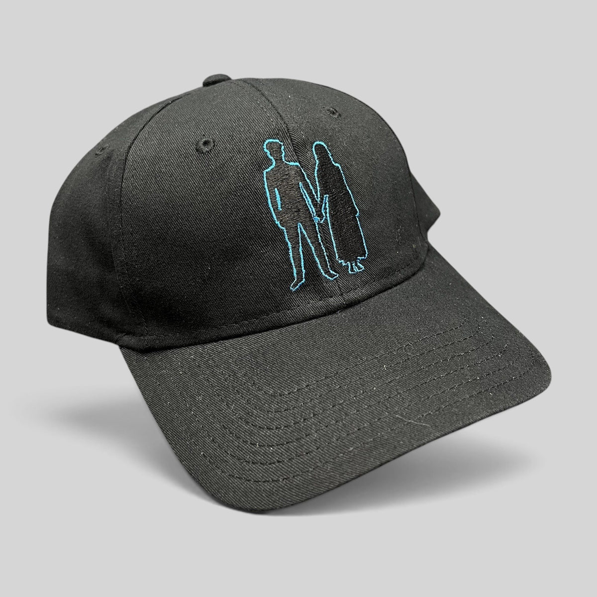 Raree Finds black U2 Experience + Innocence tour strapback hat with blue embroidered silhouette design on the front