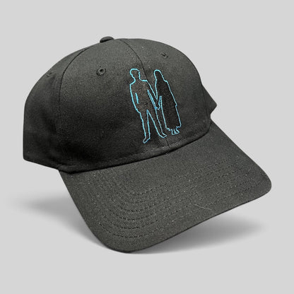 Raree Finds black U2 Experience + Innocence tour strapback hat with blue embroidered silhouette design on the front