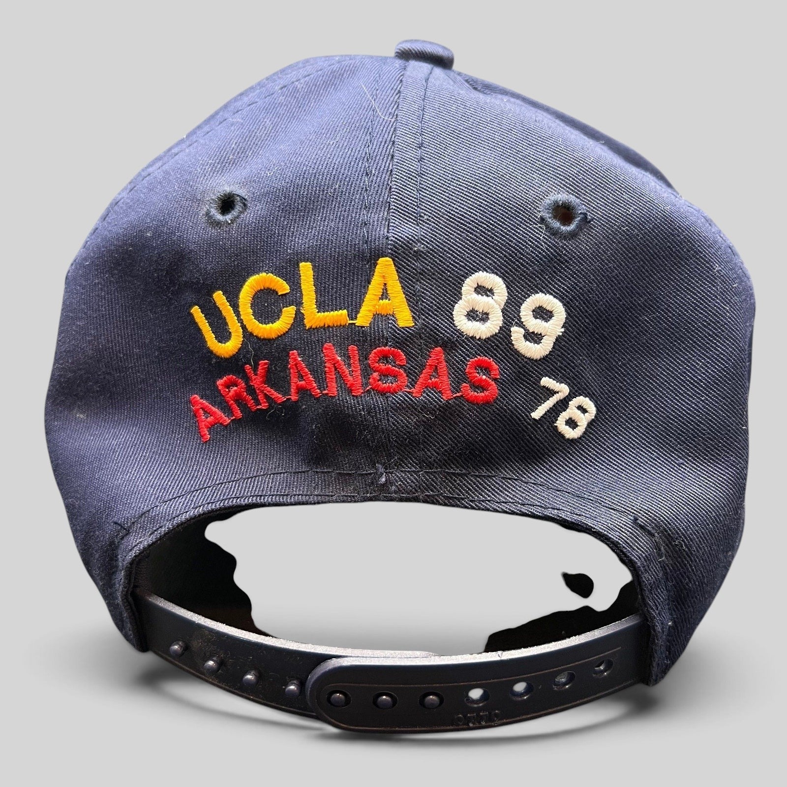 Raree Finds vintage 1995 UCLA Bruins snapback hat featuring embroidered score detail on the back in navy cotton twill