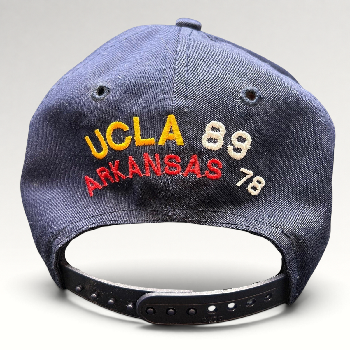 Raree Finds vintage 1995 UCLA Bruins snapback hat featuring embroidered score detail on the back in navy cotton twill