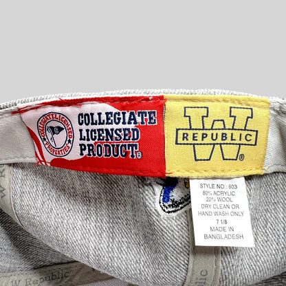 Raree Finds W Republic UCSB fitted hat interior tags showing collegiate licensed product and material composition