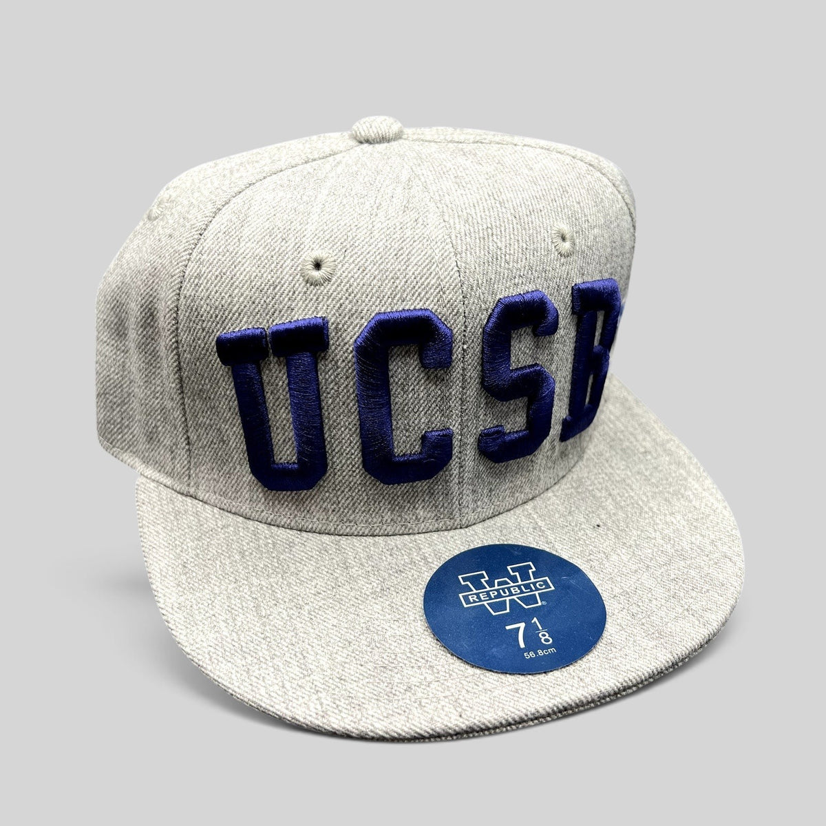 Raree Finds W Republic UCSB Gauchos fitted hat in heather gray with blue raised embroidery and flat brim