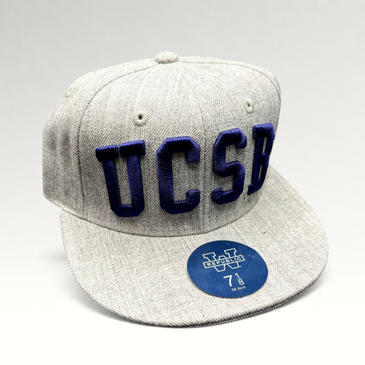 Raree Finds W Republic UCSB Gauchos fitted hat in heather gray with blue raised embroidery and flat brim