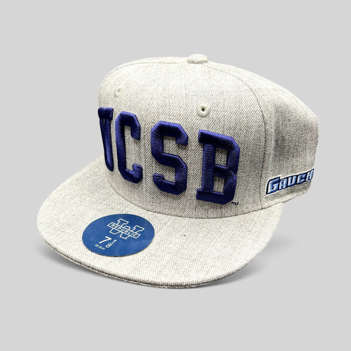 Raree Finds UCSB Gauchos heather gray fitted cap with blue raised embroidery and side logo patch