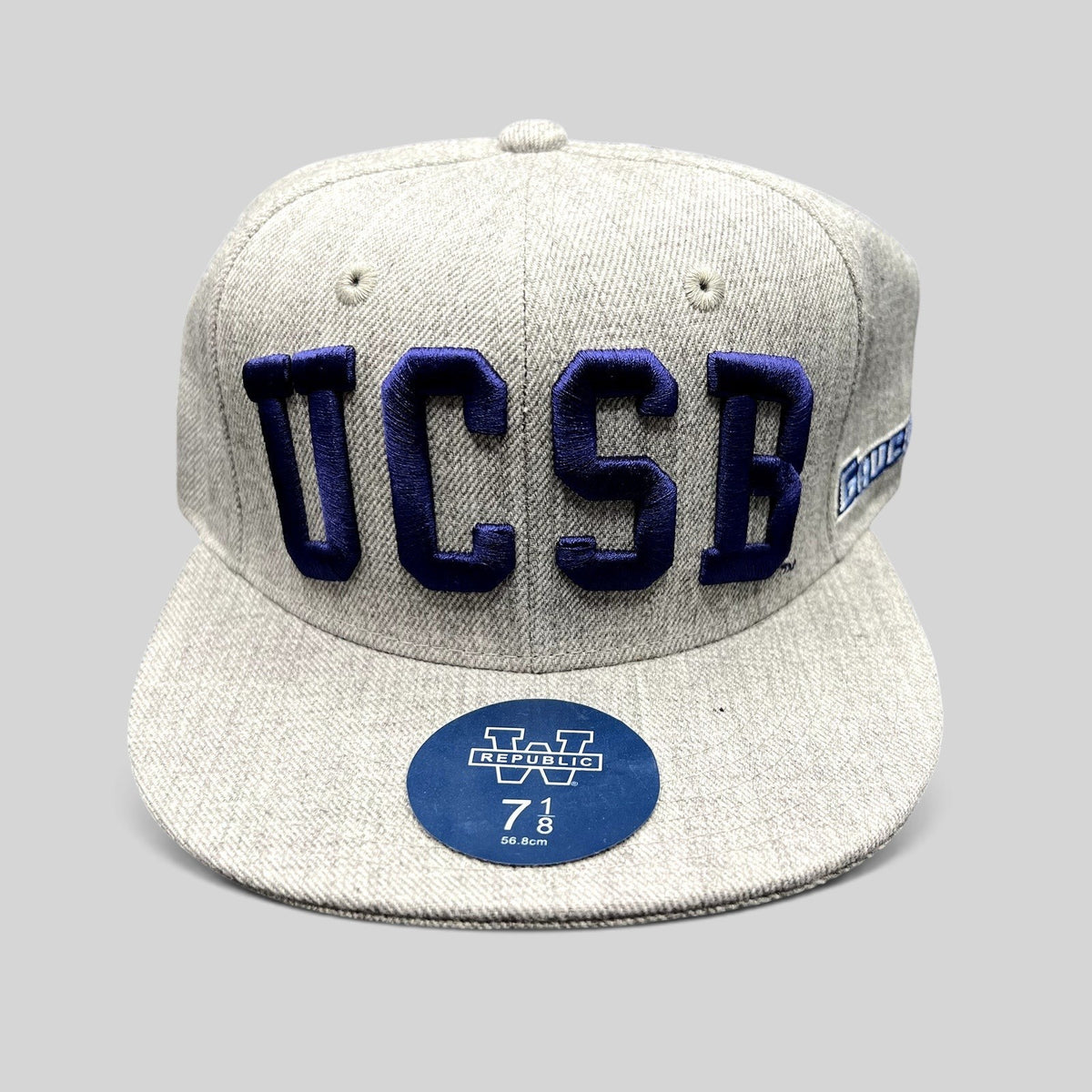 Raree Finds W Republic UCSB Gauchos fitted hat in heather gray with blue raised embroidery and flat brim