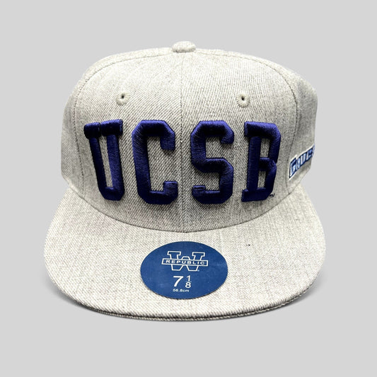 Raree Finds W Republic UCSB Gauchos fitted hat in heather gray with blue raised embroidery and flat brim