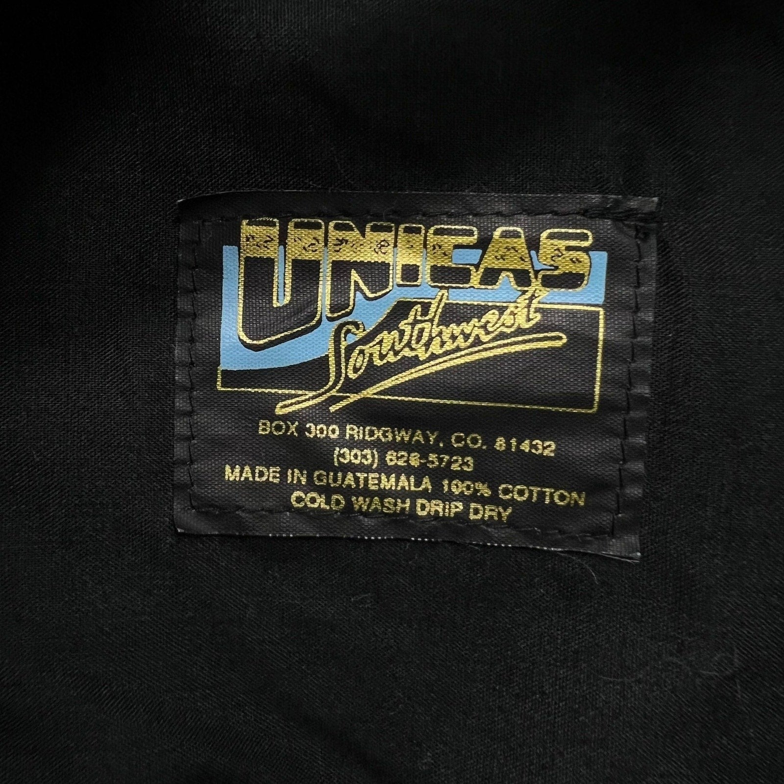 Raree Finds vintage Unicas Southwest clothing label showing brand name, location, and care instructions