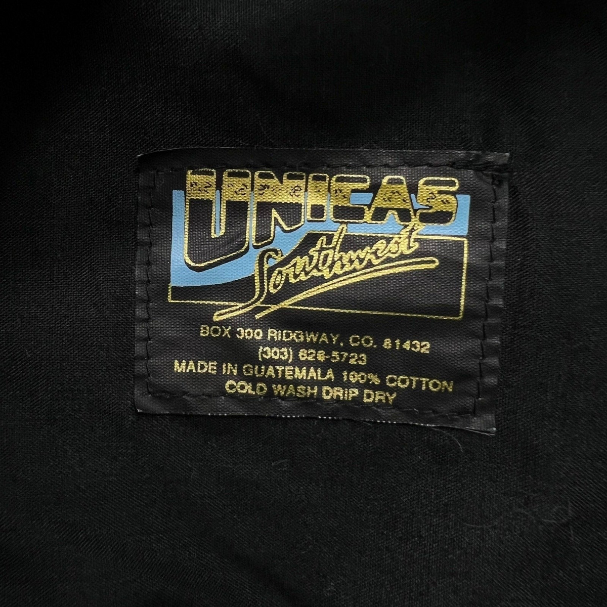 Raree Finds vintage Unicas Southwest clothing label showing brand name, location, and care instructions