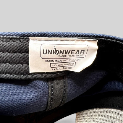 Raree Finds navy blue Unionwear campaign hat interior label showing Union Made in the USA branding