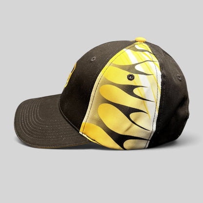 Raree Finds vintage brown and yellow UPS strapback hat with flame graphic side panels and curved brim