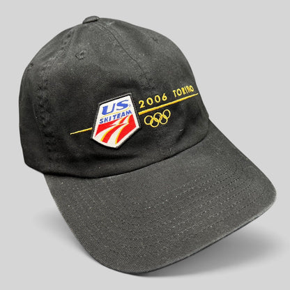Raree Finds vintage 2006 USA Ski Team Torino Olympics black cotton strapback hat with gold embroidered logo