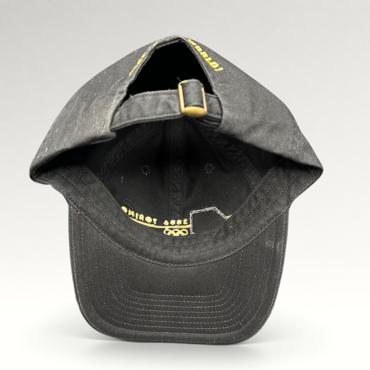 Raree Finds vintage 2006 USA Ski Team Torino Olympics black cotton strapback hat with gold embroidery and metal buckle