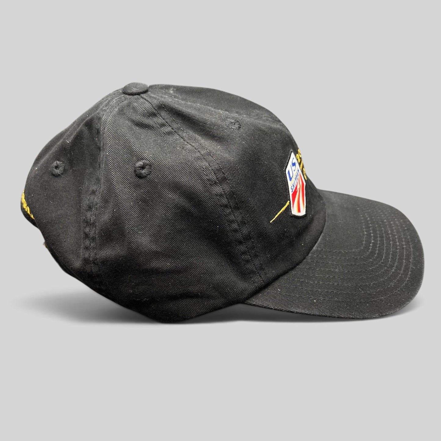 Raree Finds vintage 2006 USA Ski Team Torino Olympics black cotton strapback hat with gold and red shield embroidery