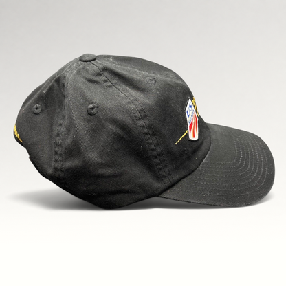 Raree Finds vintage 2006 USA Ski Team Torino Olympics black cotton strapback hat with gold and red shield embroidery