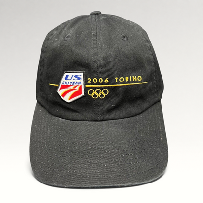 Raree Finds vintage black 2006 USA Ski Team Torino Olympics cotton strapback dad hat with gold embroidered logo