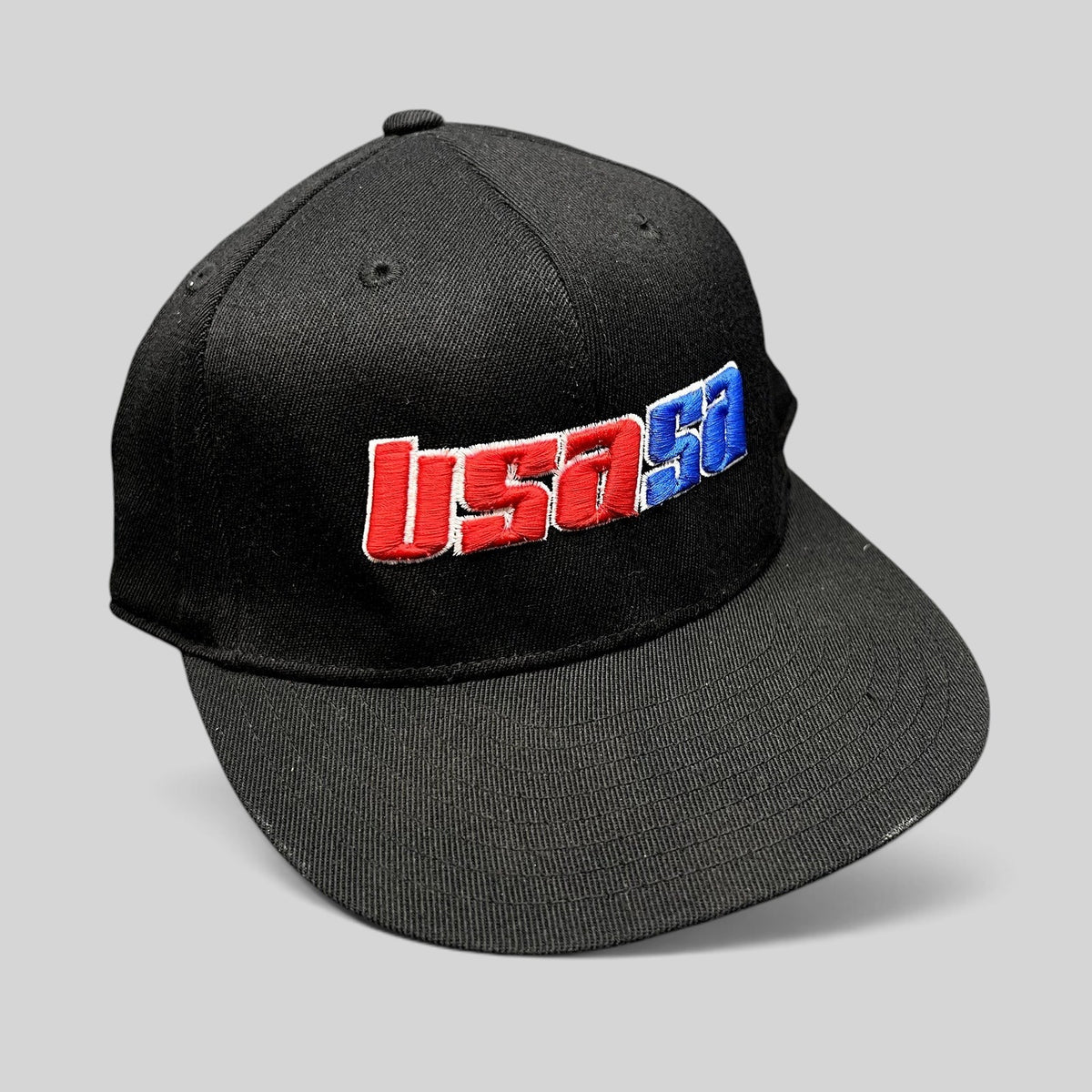 Raree Finds black Flexfit hat with embroidered red and blue USA50 logo from the 2011 USASA National Championships.