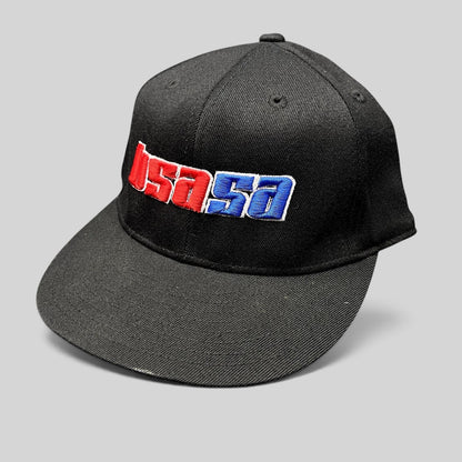 Raree Finds black Flexfit hat with red and blue USA50 embroidered logo from the 2011 USASA National Championships.
