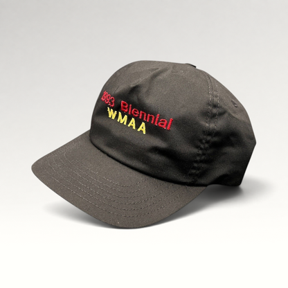 Raree Finds vintage 1993 WMAA Biennial black snapback cap with red and yellow embroidery and a flat bill