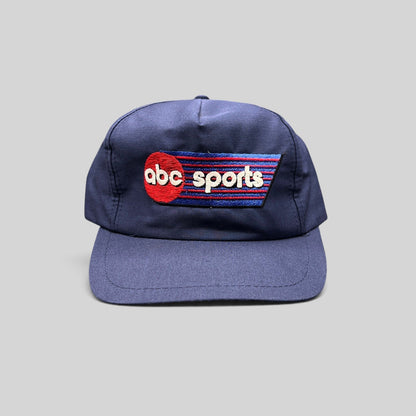 Raree Finds vintage navy blue ABC Sports snapback hat with embroidered logo and adjustable plastic closure