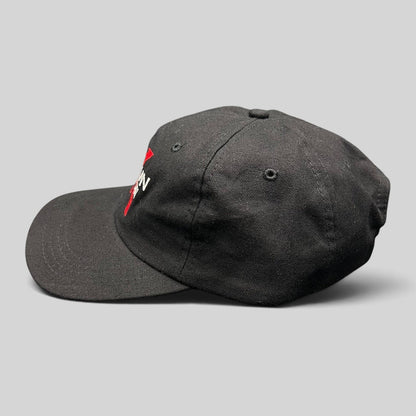 Raree Finds vintage 1998 American History X black cotton snapback hat with red and white embroidered logo side view
